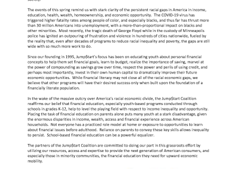 National Jump$tart’s Statement – July 7, 2020